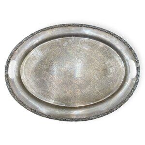 Vintage Gorham Silverplate Oval Serving Tray Engraved Floral EP 22½” Handles